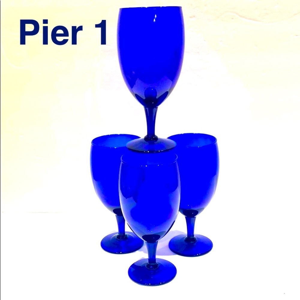 Pier 1 - 8” Height Cobalt Blue Water/Ice Tea Goblets Glass Set